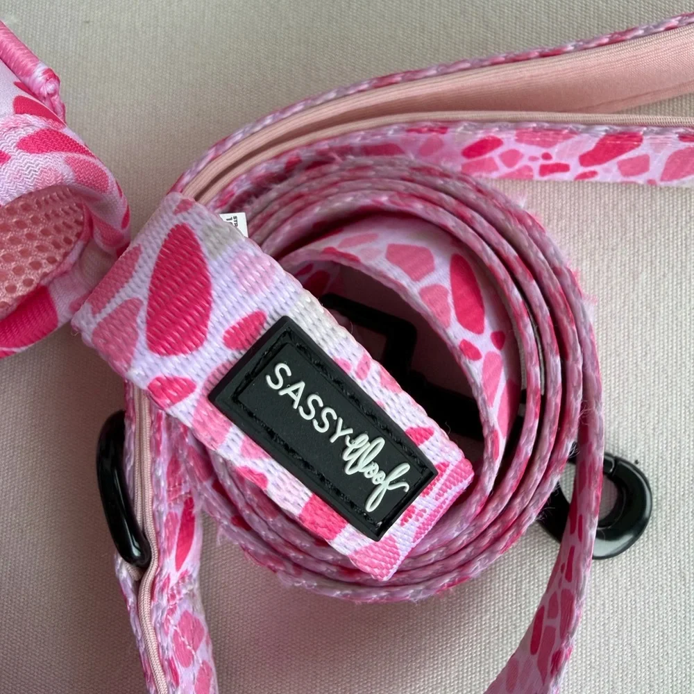 Sassy Woof Pink Terrazzo Adjustable Dog Harness & Leash Set